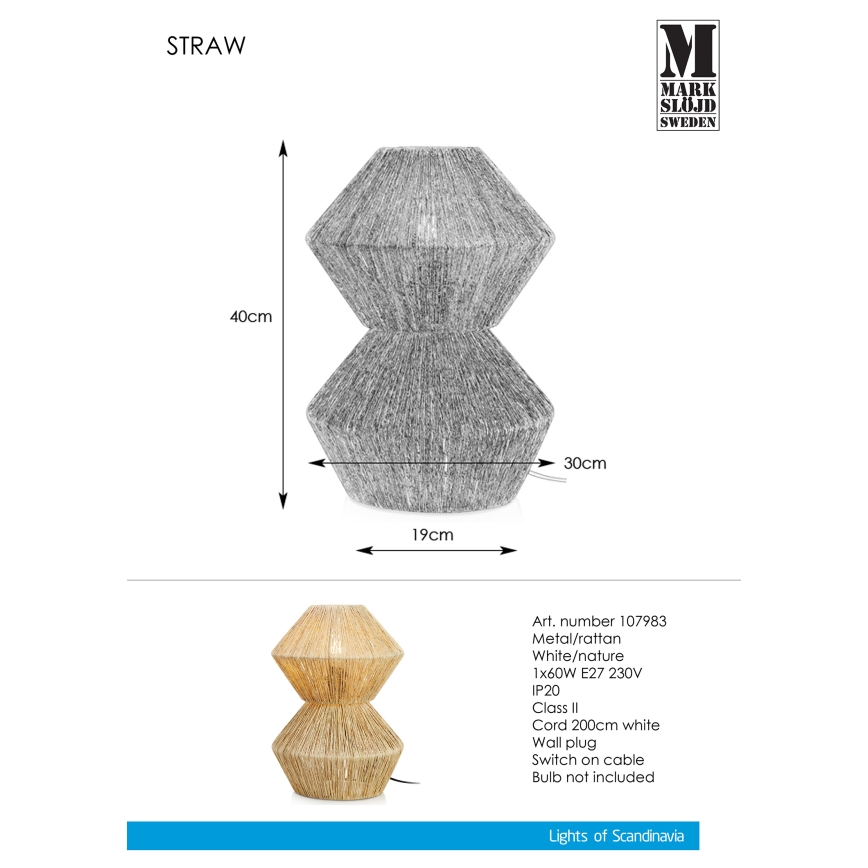Markslöjd 107983 - Stolna lampa STRAW 1xE27/40W/230V