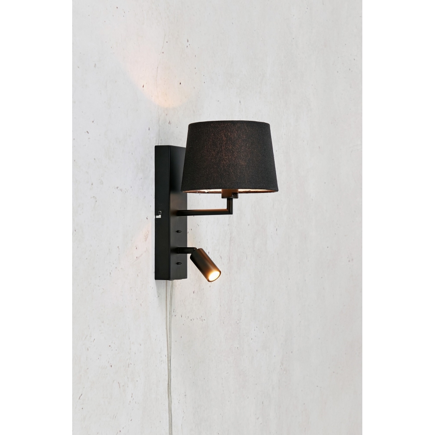 Markslöjd 108595 - LED Zidna lampa s USB portom COMO 1xE14/40W/230V + LED/3W crna