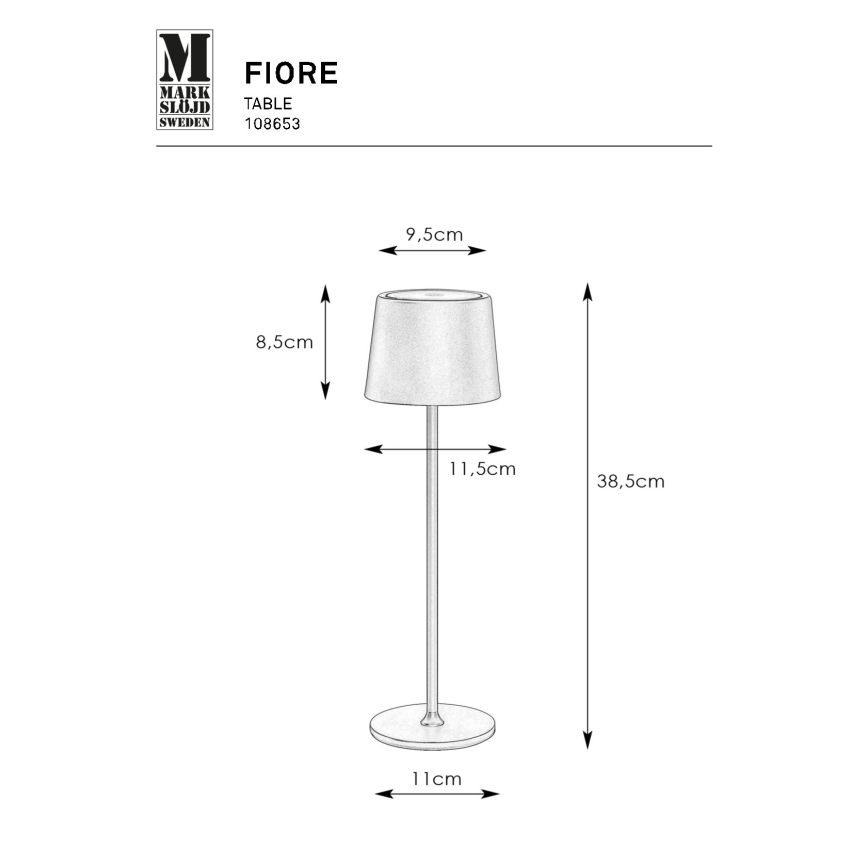 Markslöjd 108653 - LED Prigušiva punjiva lampa FIORE LED/2W/5V IP44 38 cm crna