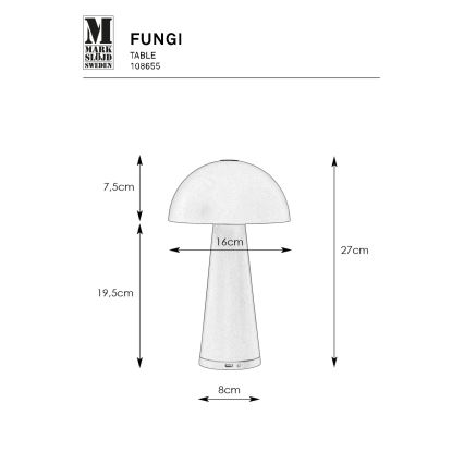 Markslöjd 108655 - LED Prigušiva punjiva lampa FUNGI LED/1,5W/5V IP44 crna