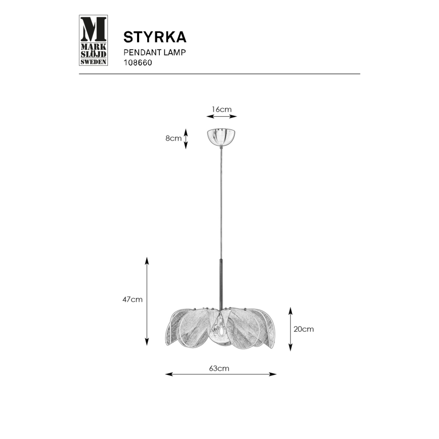 Markslöjd 108660 - Luster na sajli STYRKA 1xE27/40W/230V pr. 63 cm crna