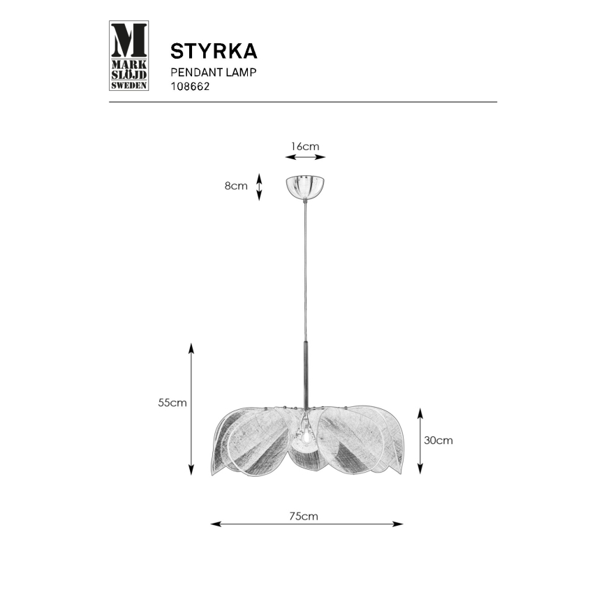 Markslöjd 108662 - Luster na sajli STYRKA 1xE27/40W/230V pr. 75 cm crna