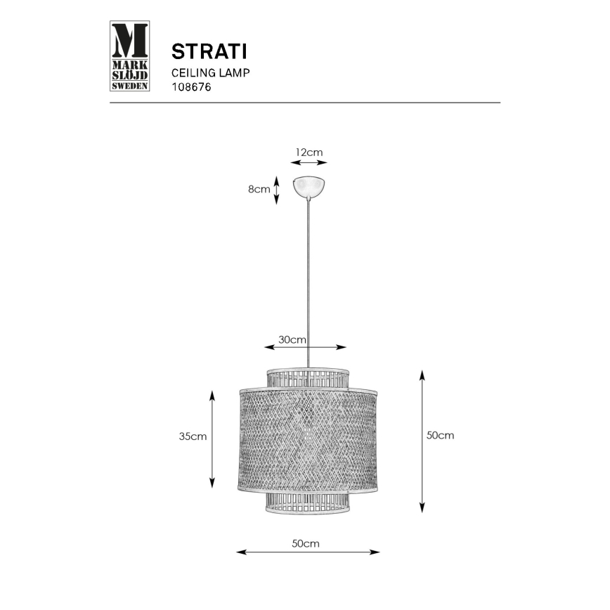 Markslöjd 108676 - Luster na sajli STRATI 1xE27/40W/230V crna/bambus