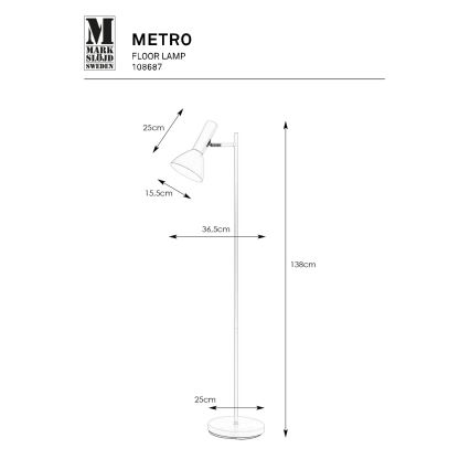 Markslöjd 108687 - Podna lampa METRO 1xE27/40W/230V bijela