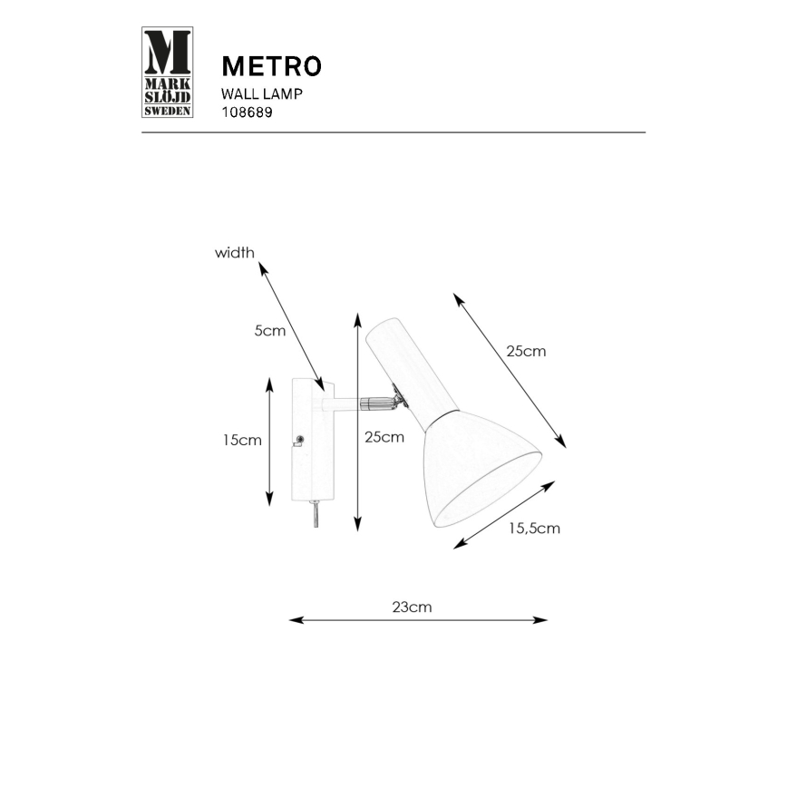 Markslöjd 108689 - Zidna lampa METRO 1xE27/40W/230V bijela