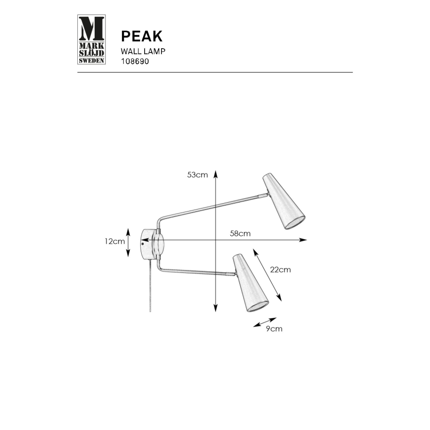 Markslöjd 108690 - Zidna lampa PEAK 2xE14/40W/230V crna