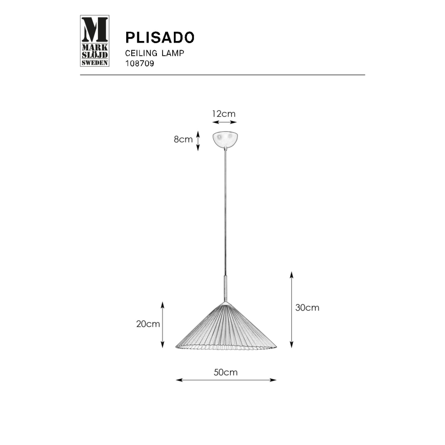 Markslöjd 108709 - Luster na sajli PLISADO 1xE27/40W/230V pr. 50 cm siva
