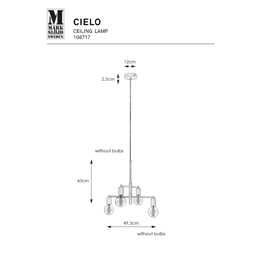 Markslöjd 108717 - Luster na sajli CIELO 6xE27/40W/230V crna