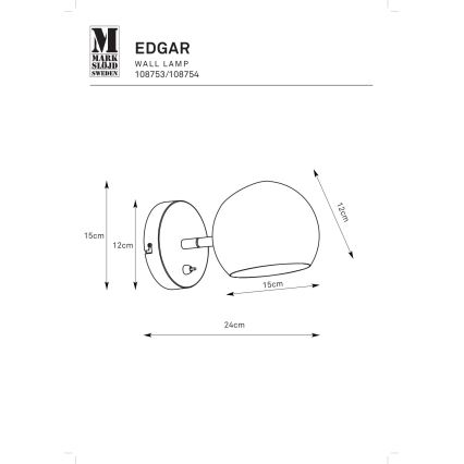 Markslöjd 108753 - Zidna lampa EDGAR 1xE14/40W/230V crna