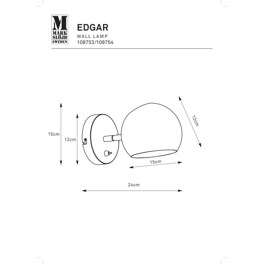 Markslöjd 108753 - Zidna lampa EDGAR 1xE14/40W/230V crna