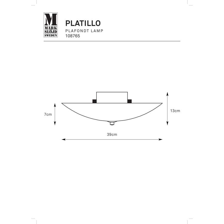 Markslöjd 108765 - Stropna svjetiljka PLATILLO 2xE27/40W/230V pr. 39 cm