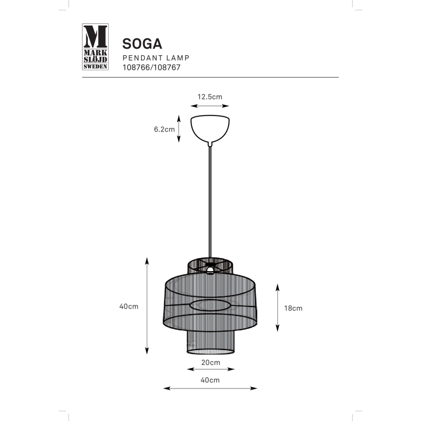 Markslöjd 108766 - Luster na sajli SOGA 1xE27/40W/230V crna