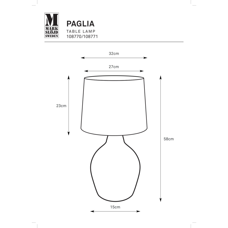 Markslöjd 108770 - Stolna lampa PAGLIA 1xE27/40W/230V crna/ratan
