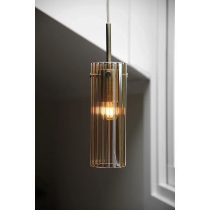 Markslöjd 109015 - Luster na sajli TIBIA 1xE14/40W/230V dimljeno bež/mesing