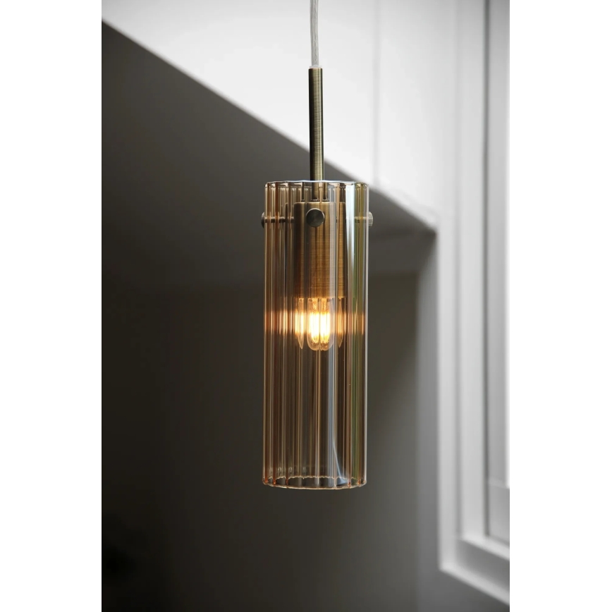 Markslöjd 109015 - Luster na sajli TIBIA 1xE14/40W/230V dimljeno bež/mesing
