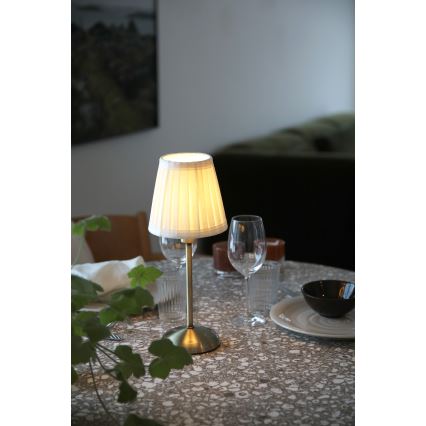 Markslöjd 109126 - LED stolna lampa ANNO, s mogućnošću prigušivanja, punjiva, s dodirnim upravljanjem, 1xE14/2W/2000 mAh, bijela/mesing