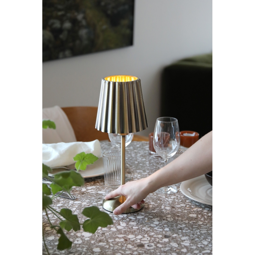 Markslöjd 109127 - LED stolna lampa na dodir, punjiva i s mogućnošću prigušivanja CELIA 1xE14/2W/2000 mAh mesing