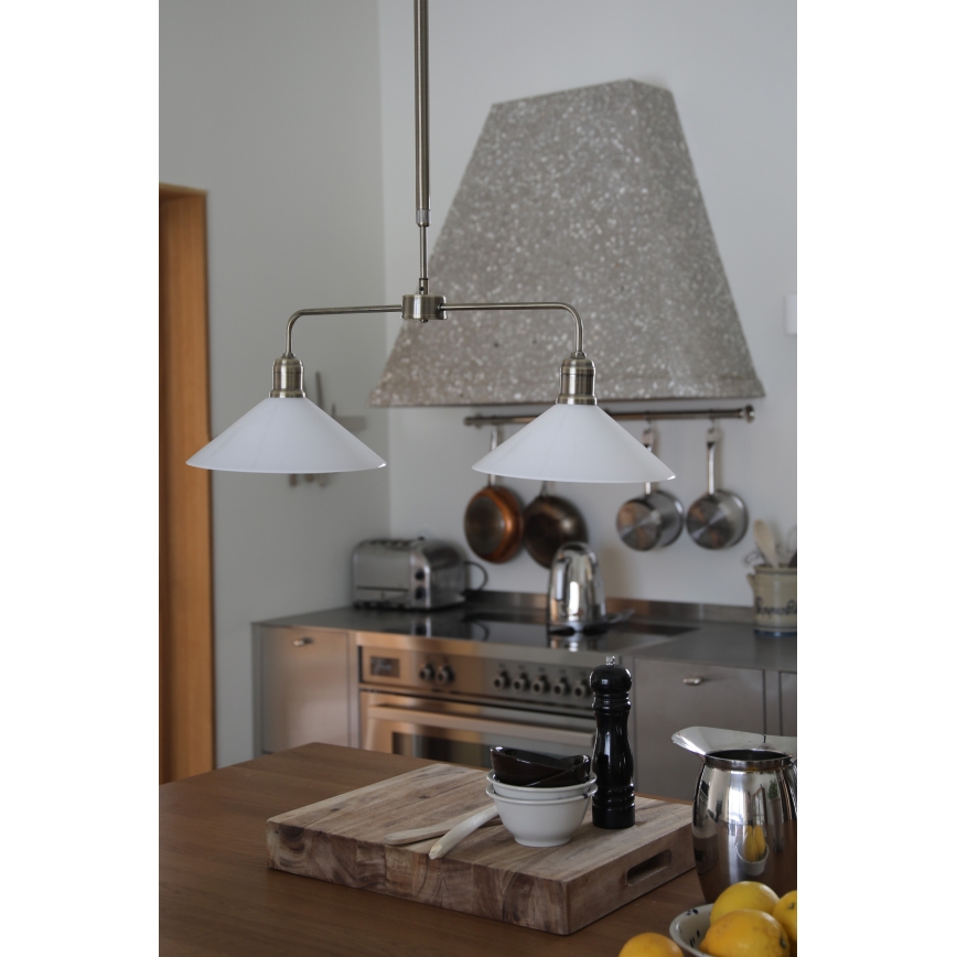 Markslöjd 109160 - Stropni luster na štapu VELA 2xE27/60W/230V bijela/mesing
