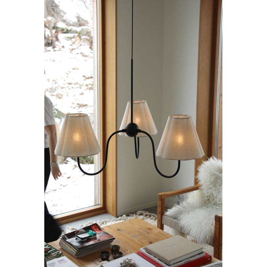 Markslöjd 109172 - Viseći luster na sajli VEYA 3xE14/40W/230V Ø 90 cm lan/crna