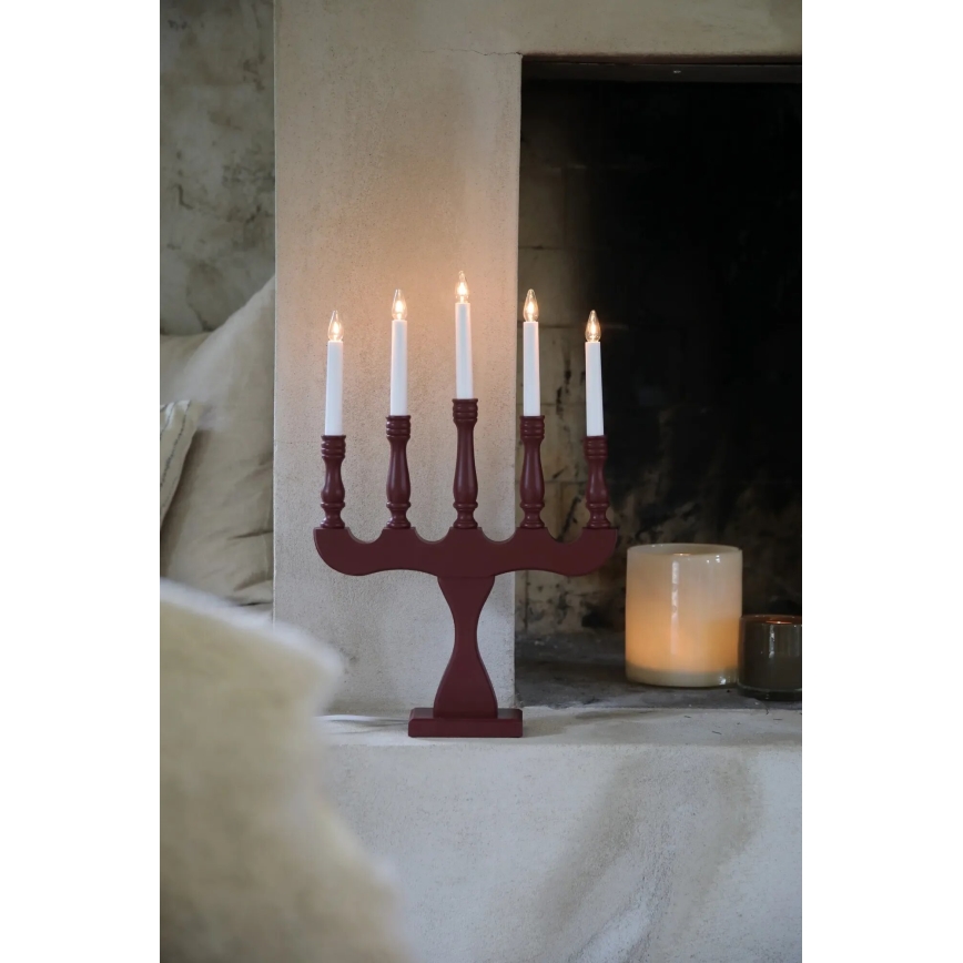 Markslöjd 706373 - Božićni svijećnjak SVANEHOLM 5xE10/3W/230V borovina/crvena