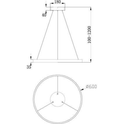Maytoni MOD058PL-L32B3K - LED Luster na sajli RIM LED/37W/230V 3000K pr. 60 cm crna