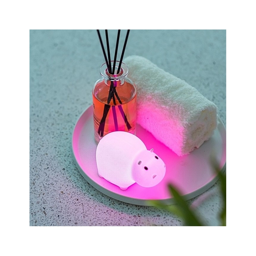 MegaLight - LED RGB Punjiva dječja dodirna lampa za kadu SWIMMY HIPPO LED/5V IP67