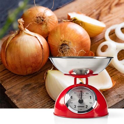 Melissa - Retro kuhinjska vaga s posudom, crvena