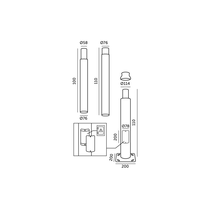 Metalna cijev za stup vanjske rasvjete BASE 3 m, crna