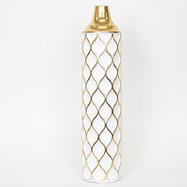 Metalna vaza 60,5x14 cm bijela/zlatna