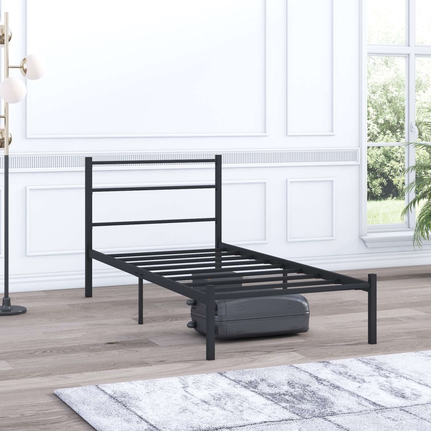 Metalni jednokrevetni krevet FERON 90x200 cm, crne boje, nosivost 120 kg