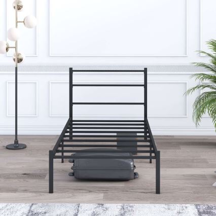 Metalni jednokrevetni krevet FERON 90x200 cm, crne boje, nosivost 120 kg