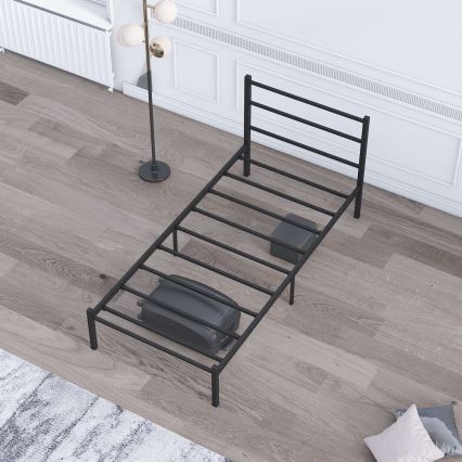 Metalni jednokrevetni krevet FERON 90x200 cm, crne boje, nosivost 120 kg