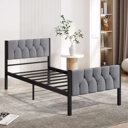 Metalni jednokrevetni krevet KAROM 90x200 cm sivi, maksimalna nosivost 120 kg