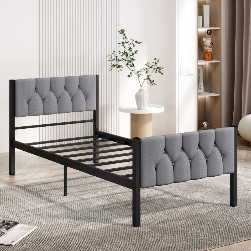 Metalni jednokrevetni krevet KAROM 90x200 cm sivi, maksimalna nosivost 120 kg