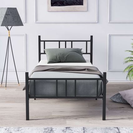 Metalni jednokrevetni krevet PIRON 90x200 cm, crni, nosivost 120 kg