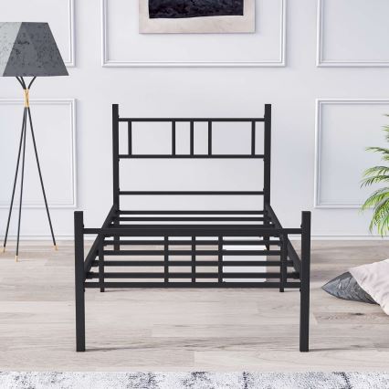 Metalni jednokrevetni krevet PIRON 90x200 cm, crni, nosivost 120 kg