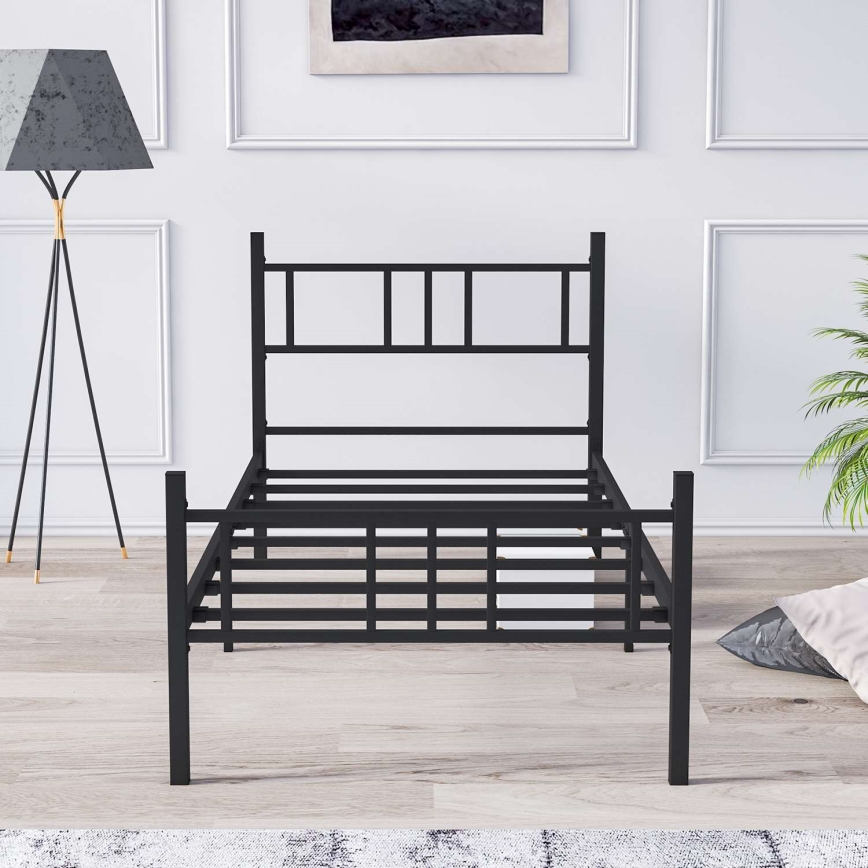 Metalni jednokrevetni krevet PIRON 90x200 cm, crni, nosivost 120 kg