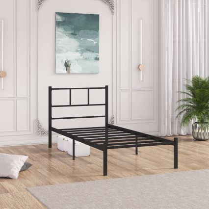 Metalni jednokrevetni krevet ROVAN 90x200 cm, crni, nosivost 120 kg