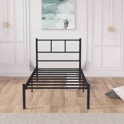 Metalni jednokrevetni krevet ROVAN 90x200 cm, crni, nosivost 120 kg