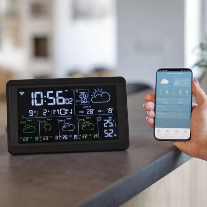 Meteorološka stanica s LCD zaslonom GoSmart 230V/3xAAA + 2×AAA Wi-Fi Tuya crna