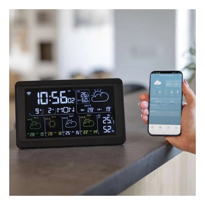 Meteorološka stanica s LCD zaslonom GoSmart 230V/3xAAA + 2×AAA Wi-Fi Tuya crna