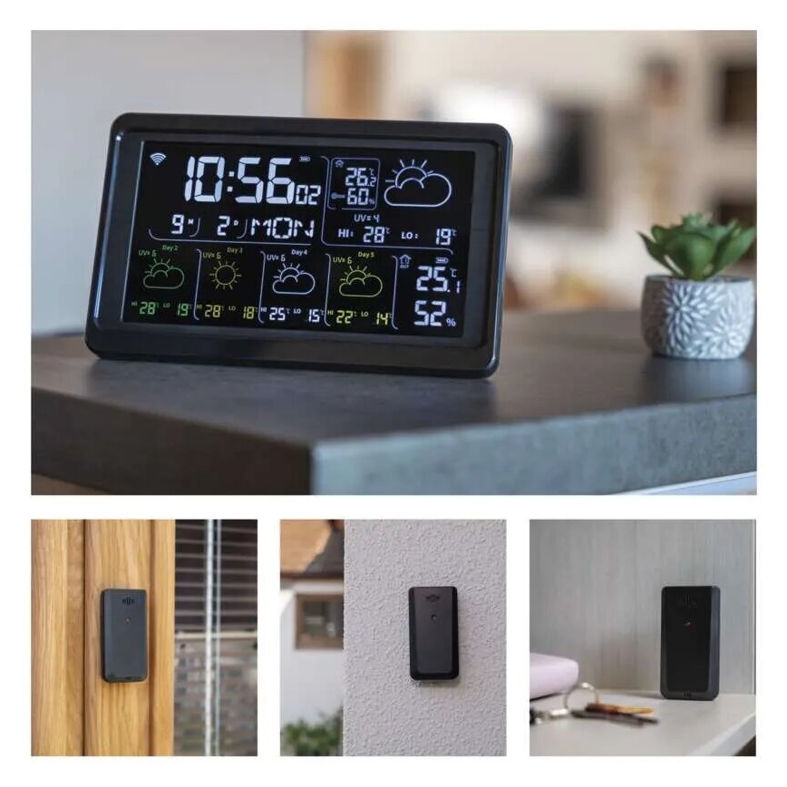 Meteorološka stanica s LCD zaslonom GoSmart 230V/3xAAA + 2×AAA Wi-Fi Tuya crna