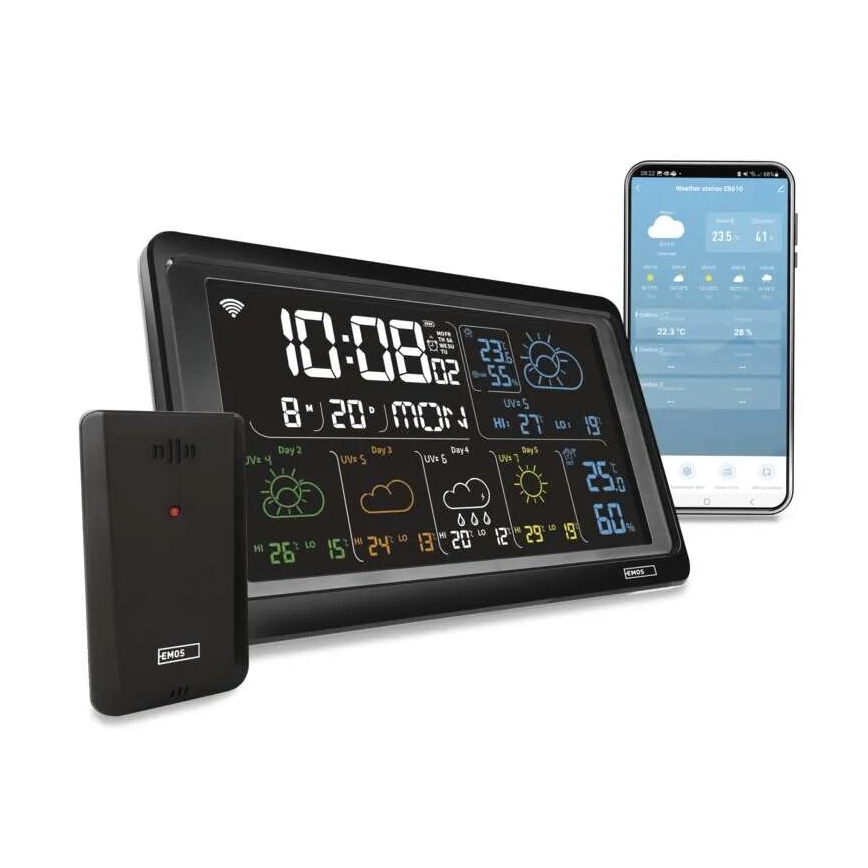 Meteorološka stanica s LCD zaslonom GoSmart 230V/3xAAA + 2×AAA Wi-Fi Tuya crna