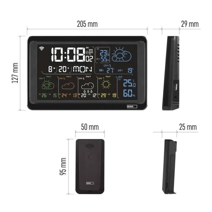 Meteorološka stanica s LCD zaslonom GoSmart 230V/3xAAA + 2×AAA Wi-Fi Tuya crna