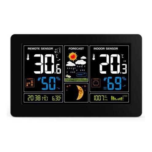 Meteorološka stanica s LCD zaslonom USB 1200mAh/2xAAA+2xAAA punjenje crna