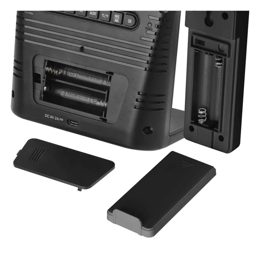 Meteostanica s bežičnim punjenjem 5V, 2xAA + 2xAAA, crna