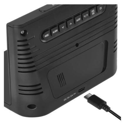 Meteostanica s bežičnim punjenjem 5V, 2xAA + 2xAAA, crna