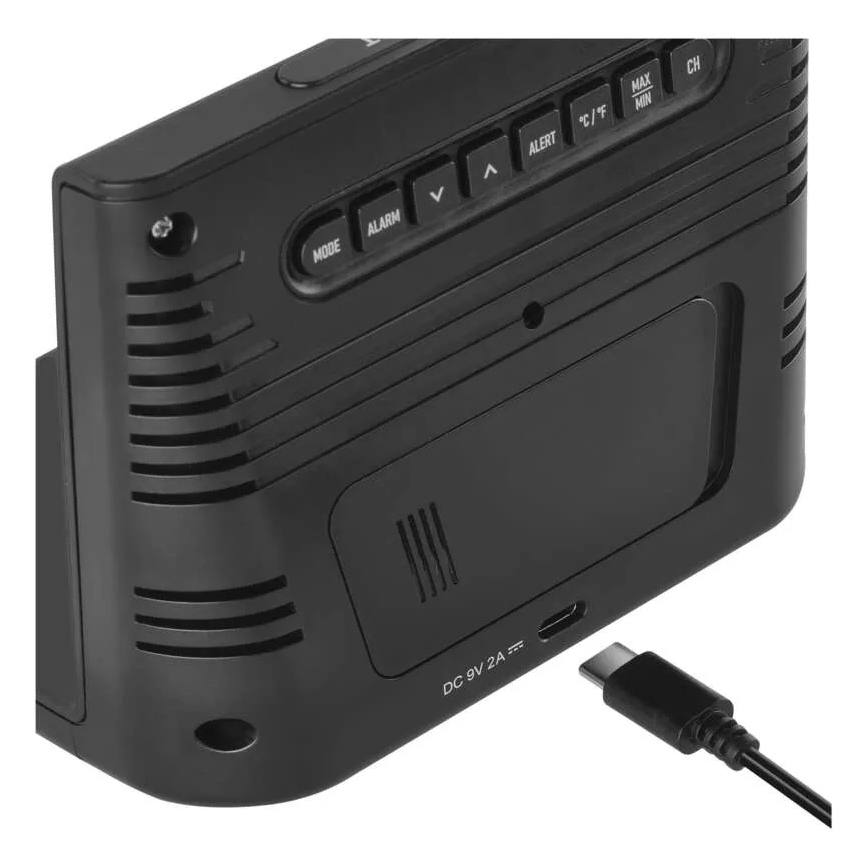 Meteostanica s bežičnim punjenjem 5V, 2xAA + 2xAAA, crna