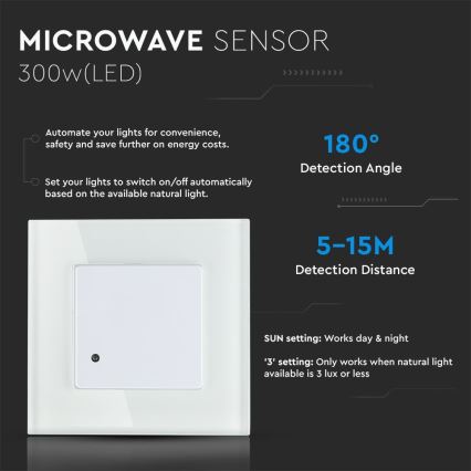 Mikrovalni senzor pokreta 180° 300W/230V bijela