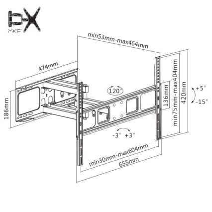 MK FLORIA MKF-17DP641 - Zidni nosač za TV s zglobom 80 crni